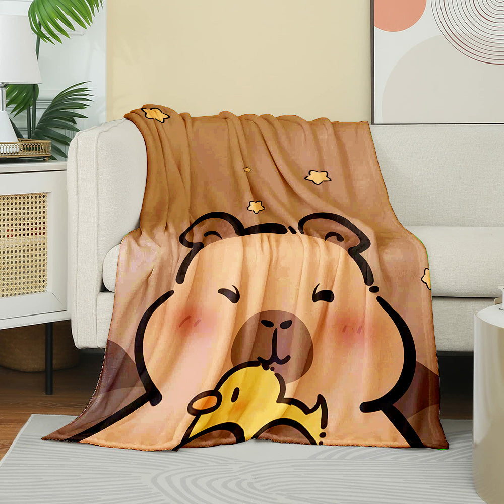 Soft Flannel Reversible Capybara Print Throw Blanket