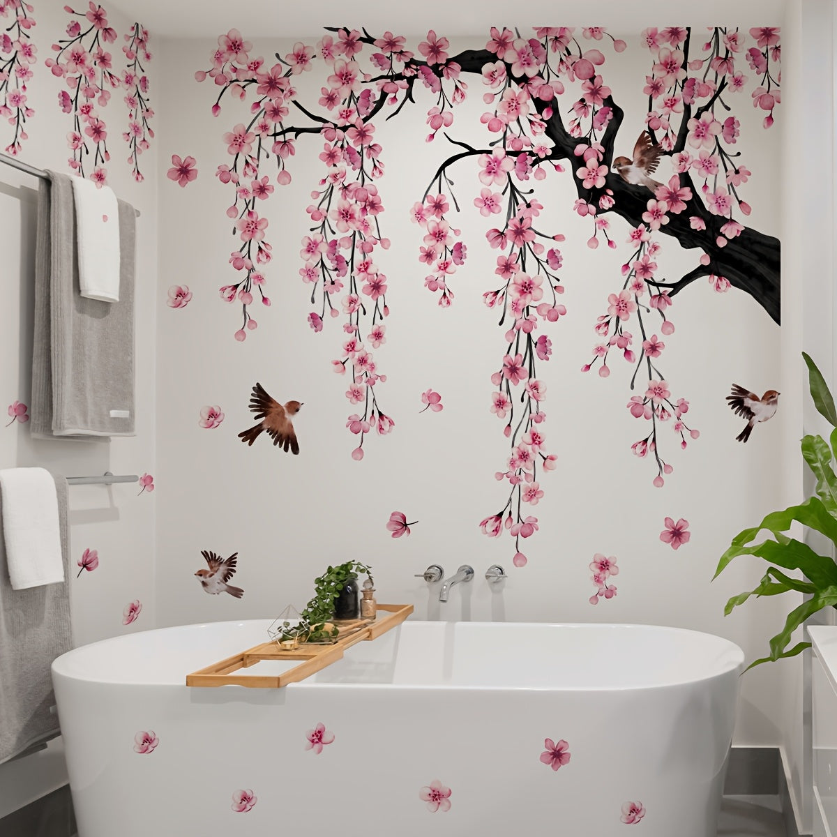 A Set of 4 Creative Pink Peach Blossom Tree Cute Wallpaper Stickers