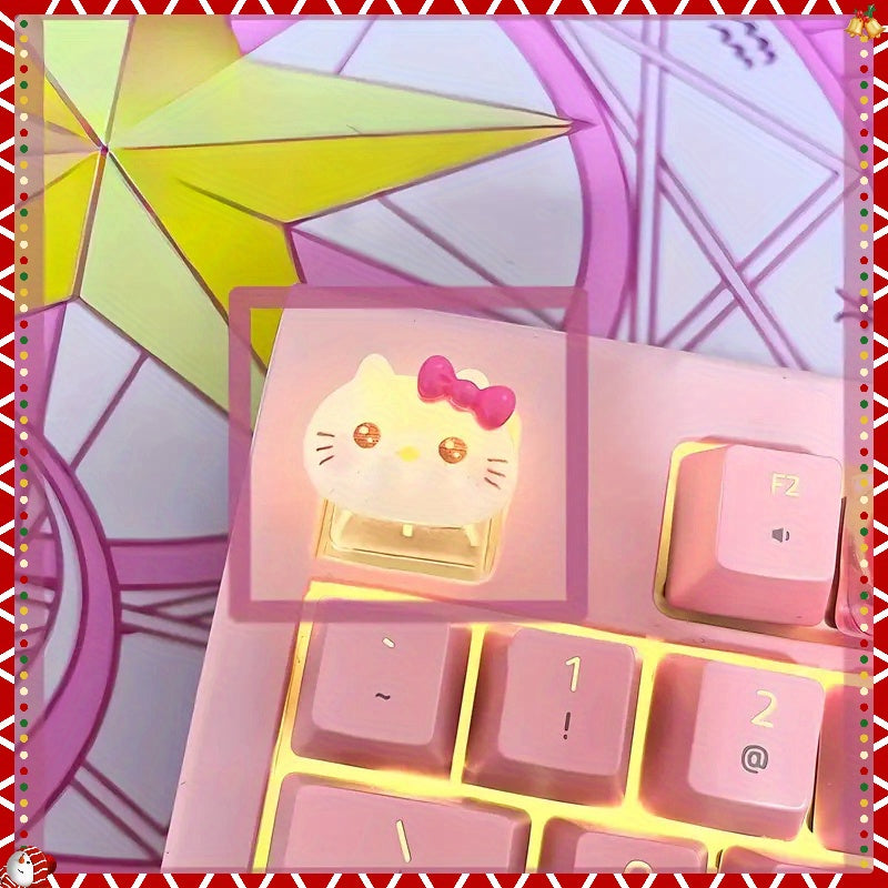 Sanrio Hello Kitty Keycap - 1pc Translucent Crystal Mechanical Keyboard Decorative Keycap