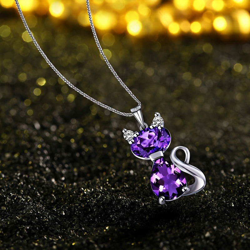 Adorable Sterling Silver Cat Pendant Necklace - Enamel Detail, Adjustable Sweater Chain - Perfect Festive Gift