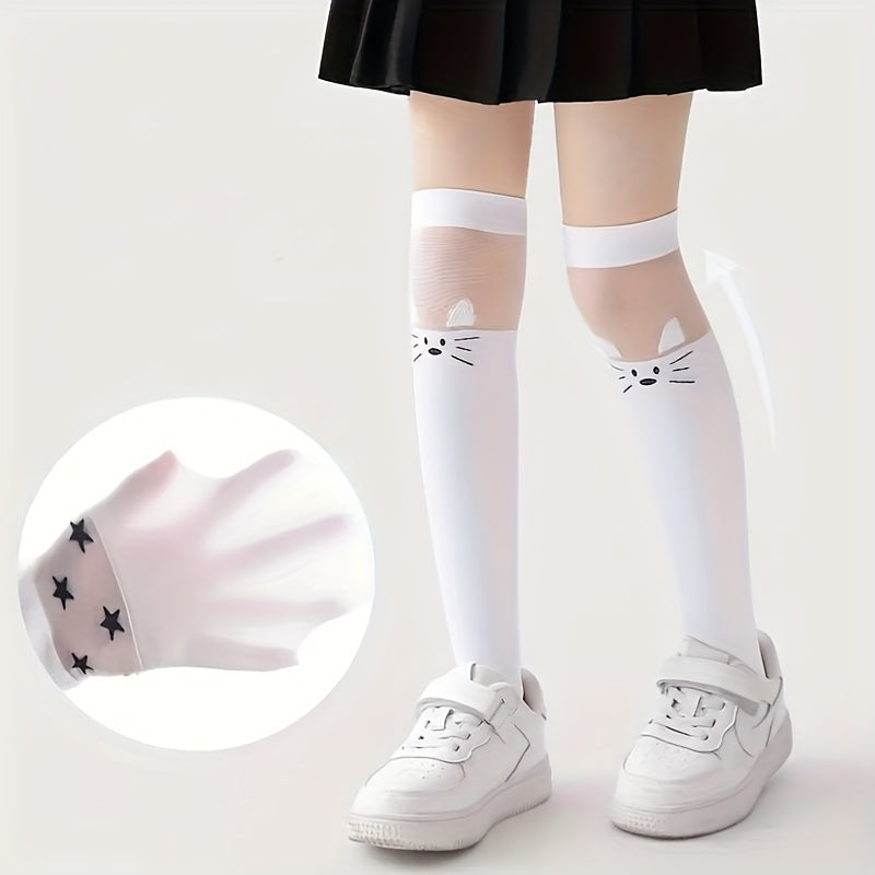 3-Pack Girls' Cute Cartoon Over-the-Knee Socks - Soft, Stretchy, and Comfortable
