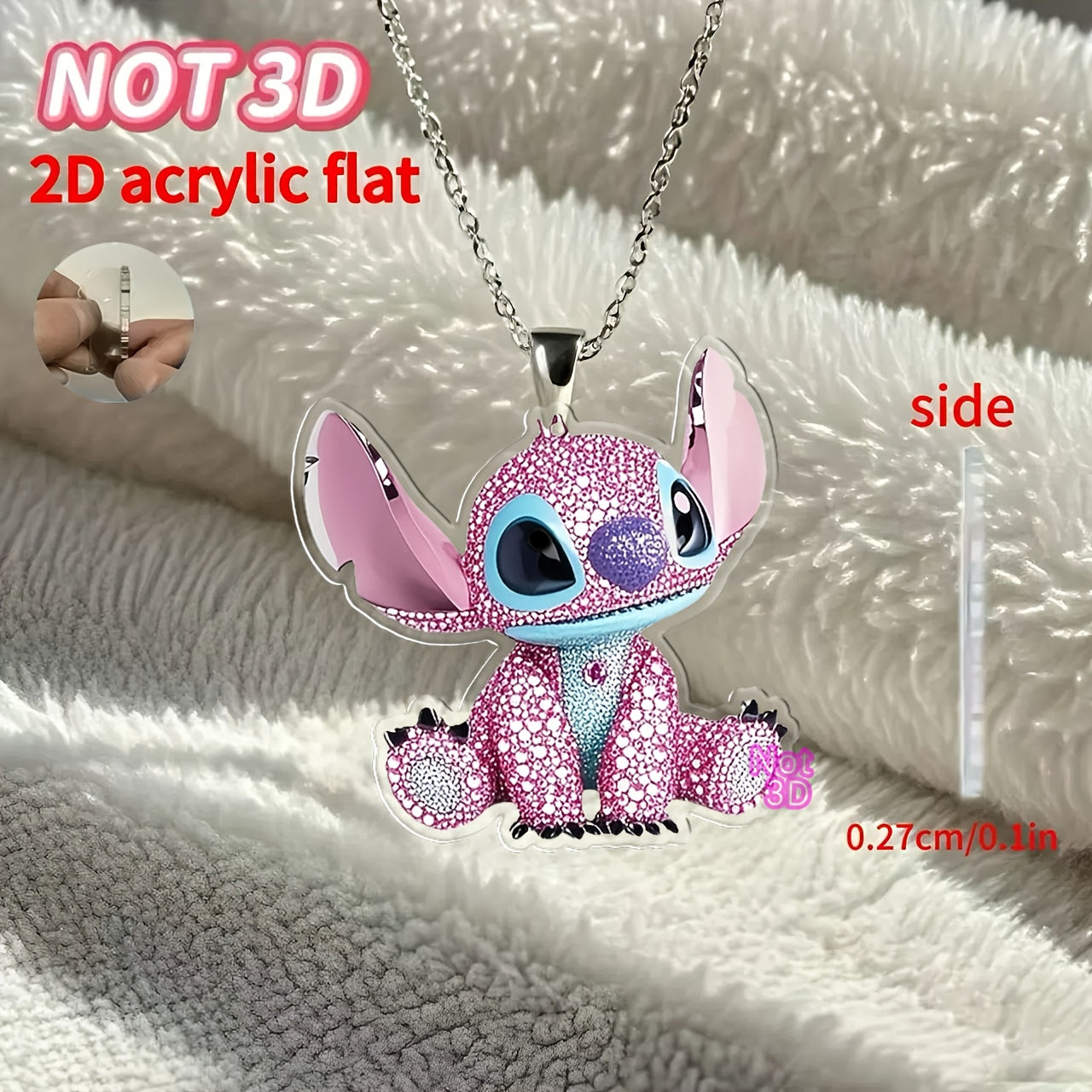 Disney Stitch Pendant Necklace with Rhinestones - Pink & Purple