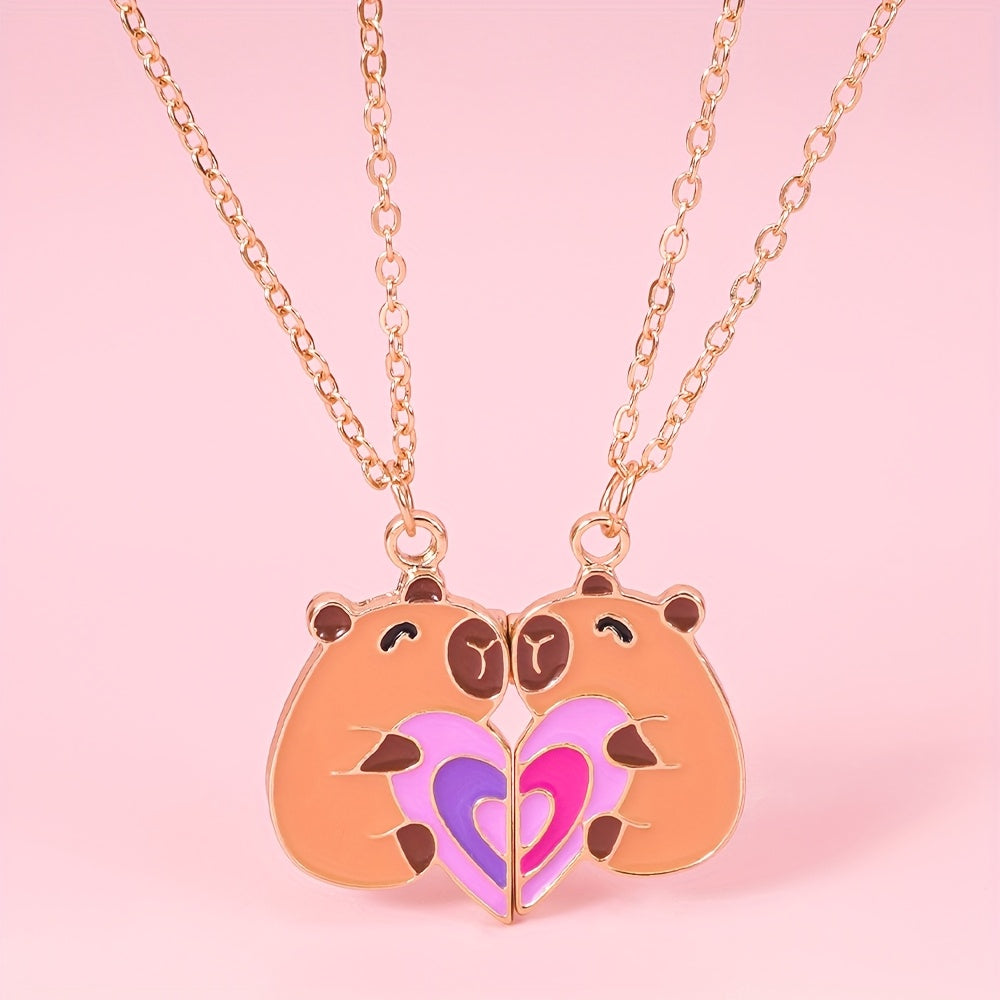 Two Cute Kawaii Capybara Love BFF Fashion Necklaces