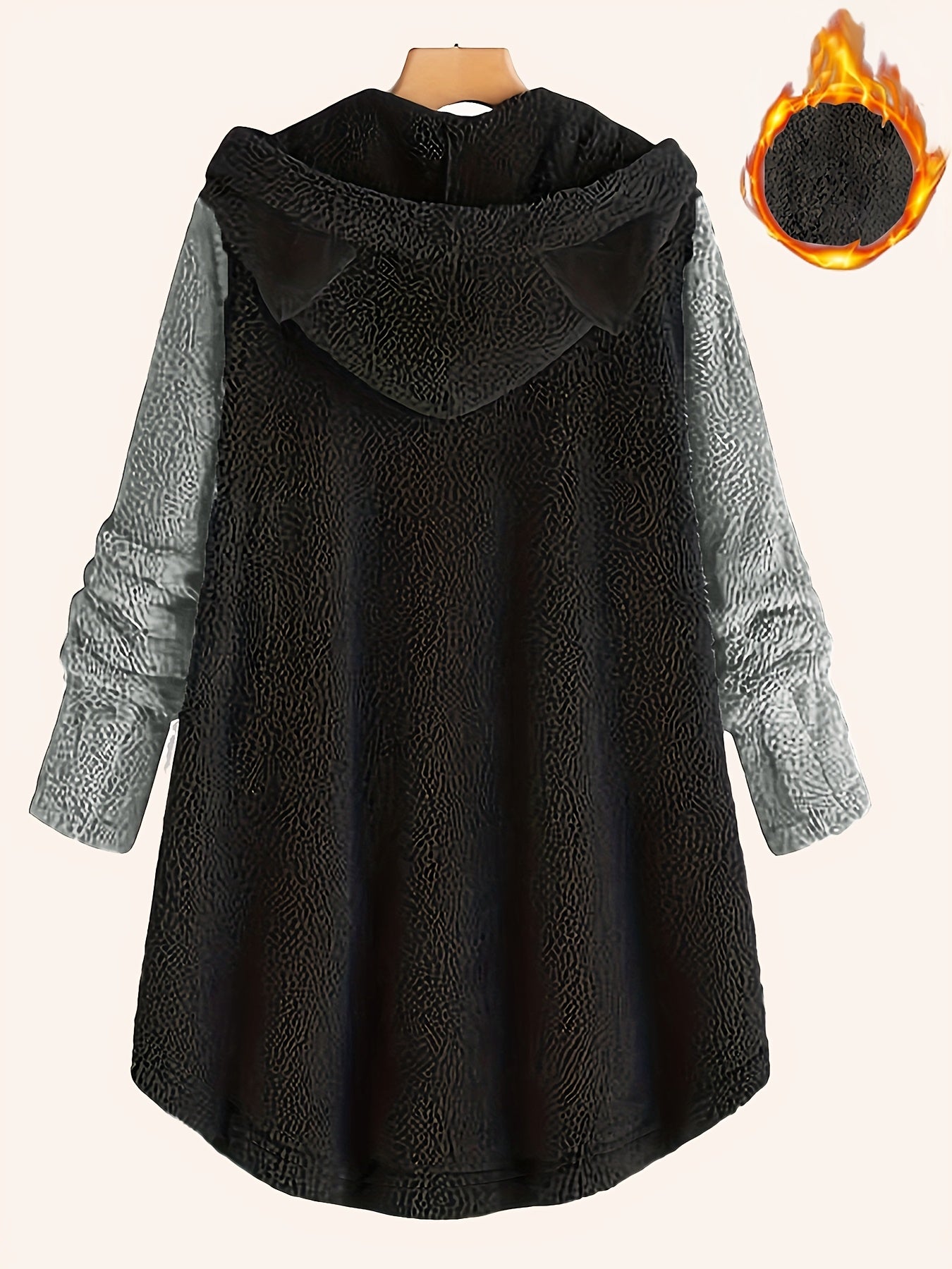 Cat Hoodie - Casual Faux Fur Color Block Pullover with Detail, Button Accents, and Side Pockets