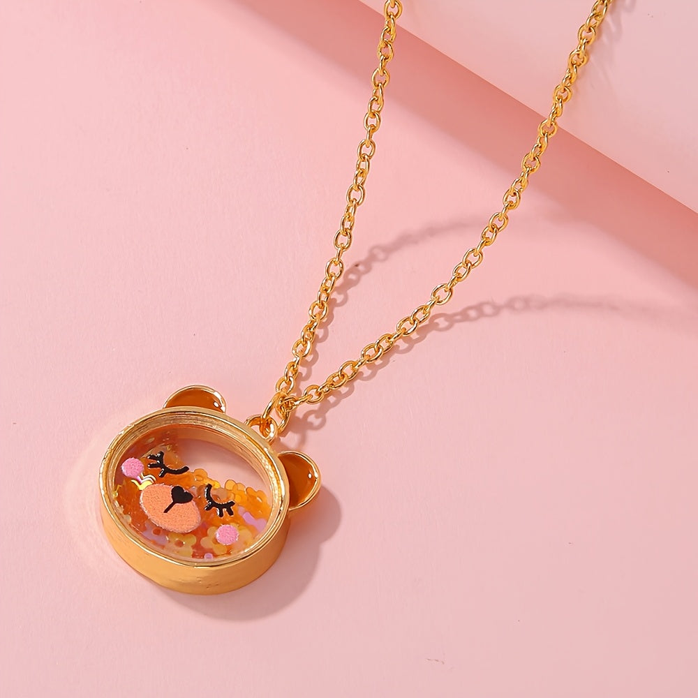 Kawaii Cute Cat Pendant Necklace with Sparkling Confetti & Adjustable Chain - 18k Gold Plated