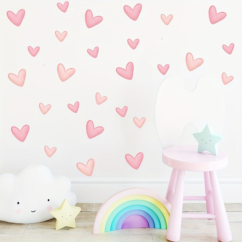 60 Pink Heart Cute Wall Paper/Stickers, Bedroom Wall Decals Bedroom