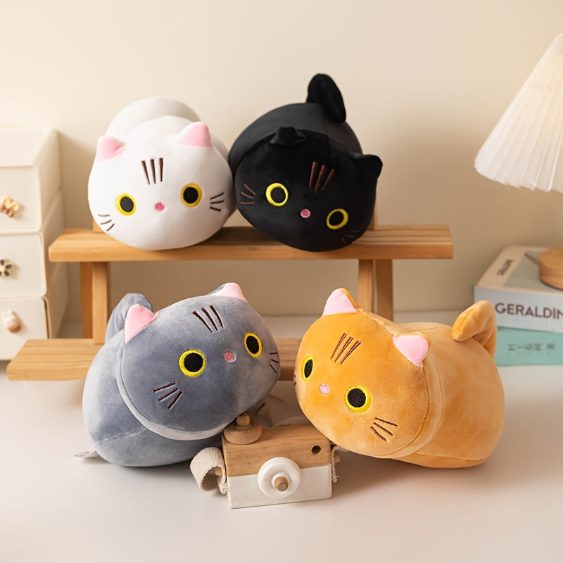 10 inch Mushroom Bear Cartoon Cat Plush Toy, Soft Stuffed Kitten in White, Black, Orange, Gray - Cute Gift for Boys and Girls