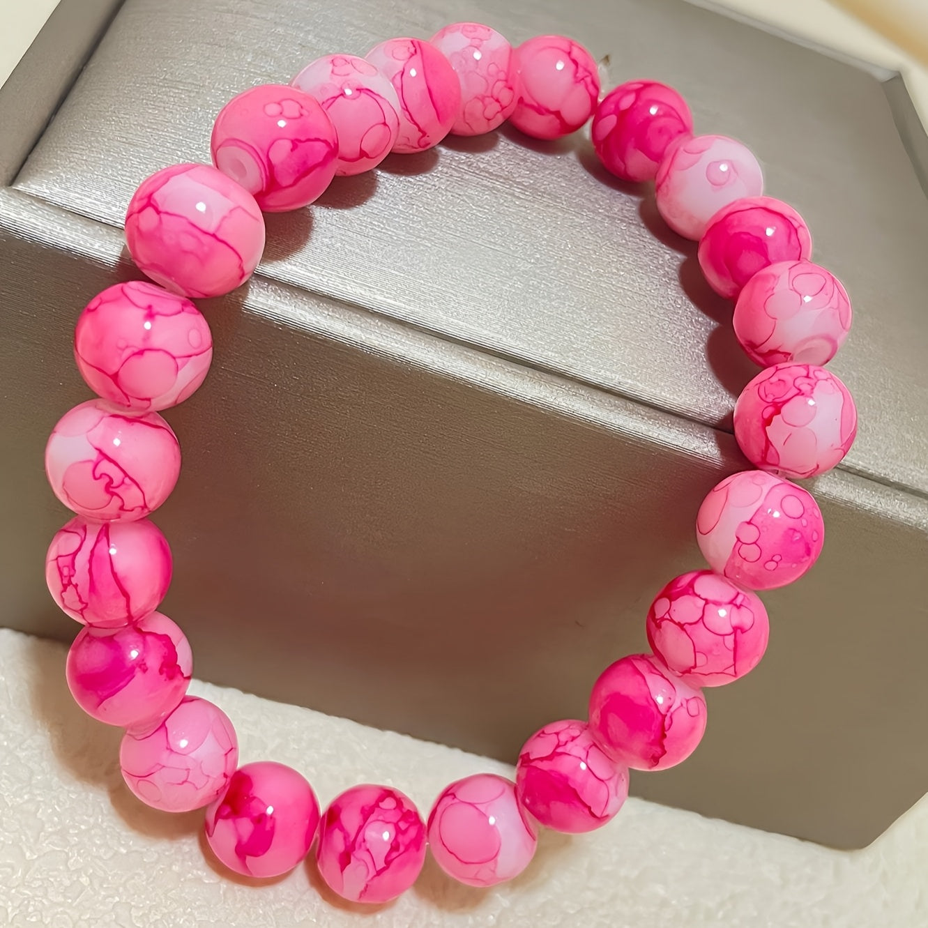 8mm Lucky Pink Stone Bracelet - Hand-Crafted Elastic Beads for Smooth Career Growth
