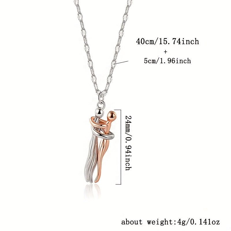 The Eternal Embrace Necklace: 925 Sterling Silver Couple Hug Pendant, Emotional Jewelry