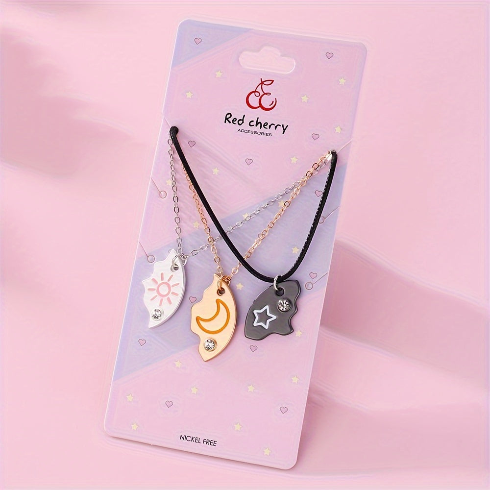 3-Piece Sun Moon Star BFF Charm Necklace Set - Best Friends Forever Jewelry Set