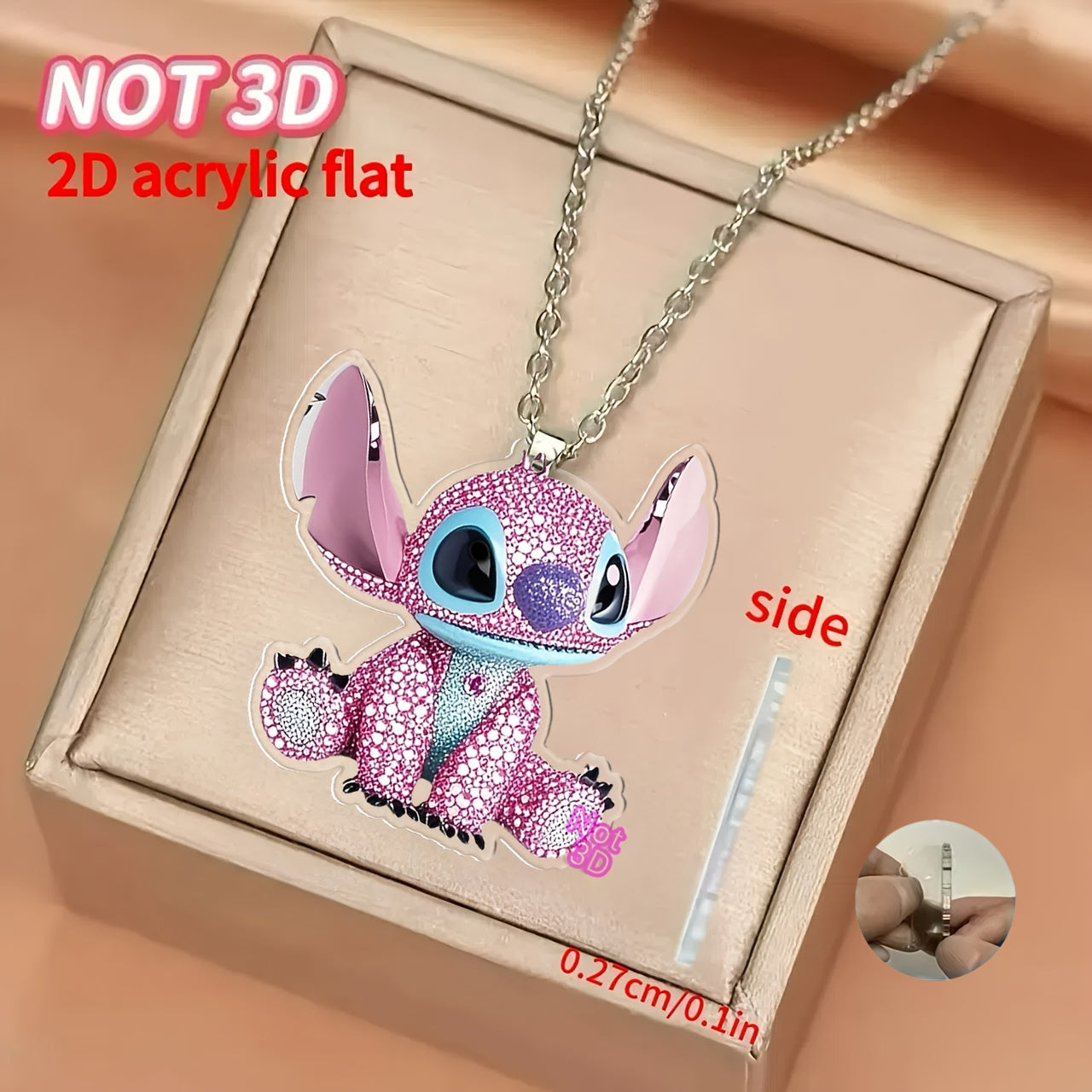 Disney Stitch Pendant Necklace with Rhinestones - Pink & Purple