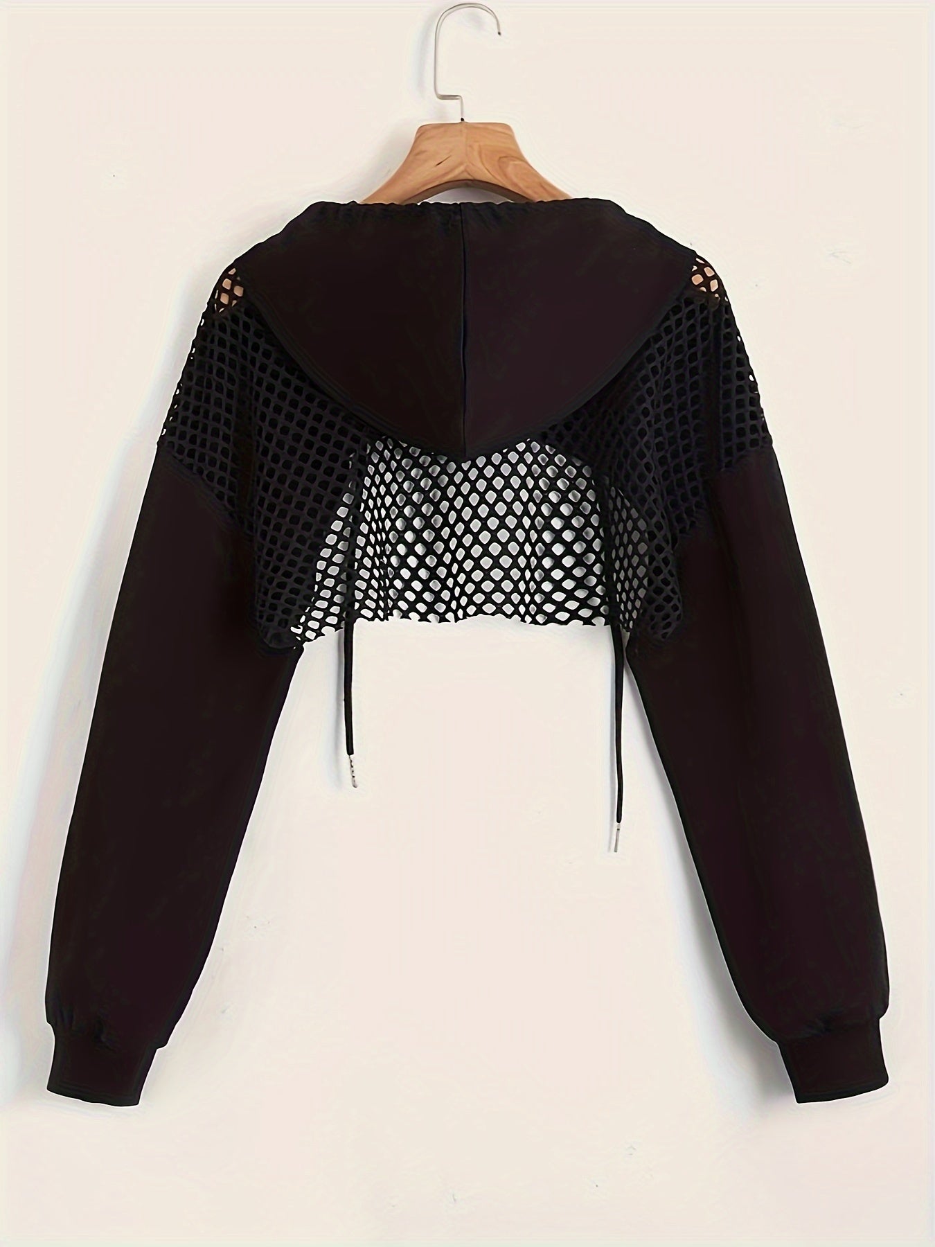 Sporty and Cute Crop Hooded Sweatshirt, Drawstring Long Sleeve Pullover Hoodie