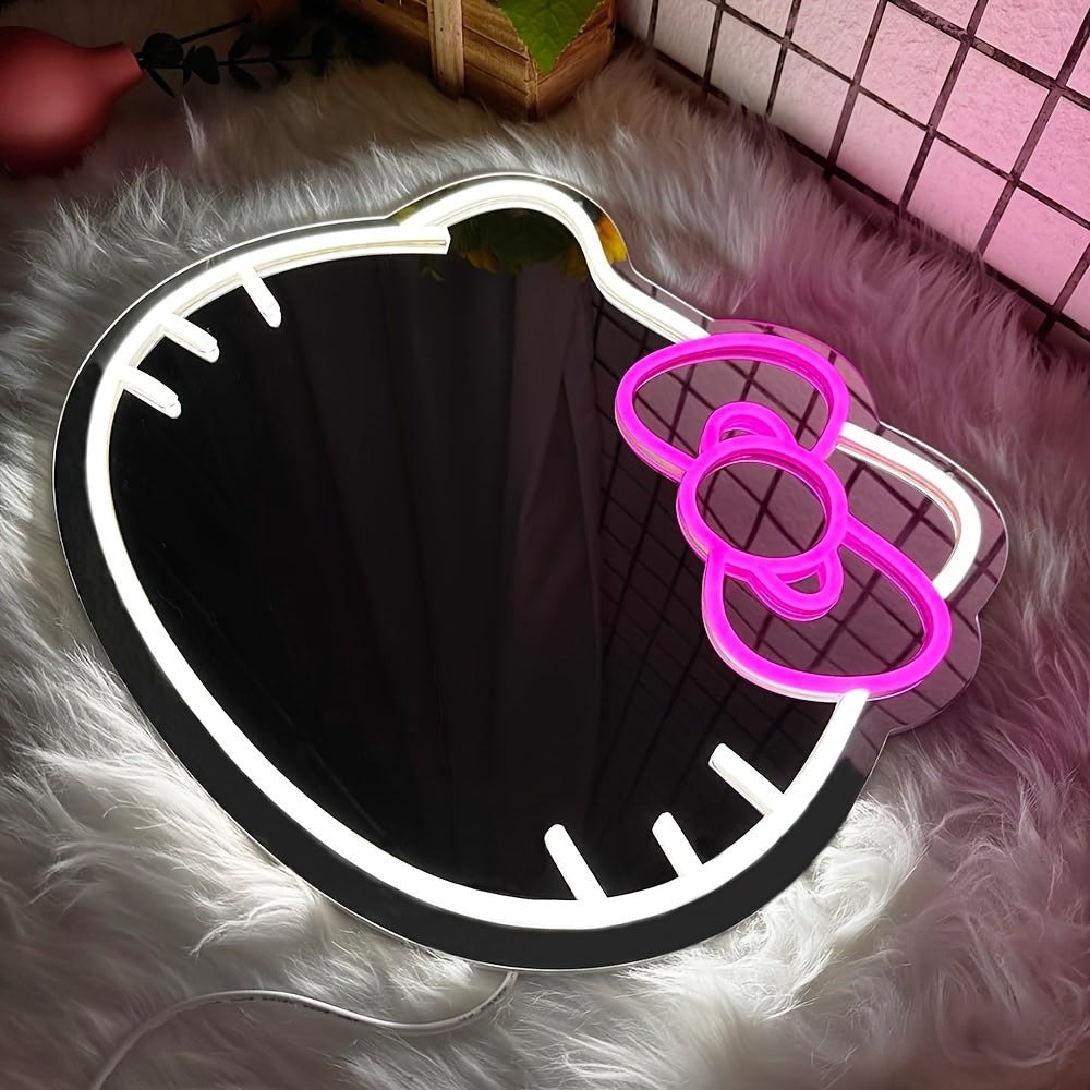 Sanrio Hello Kitty Neon USB Powered Mirror, Cute LED Nightlight