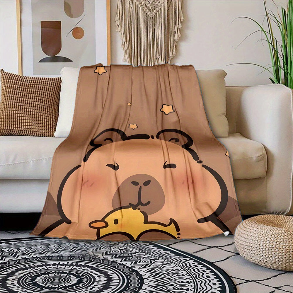 Soft Flannel Reversible Capybara Print Throw Blanket