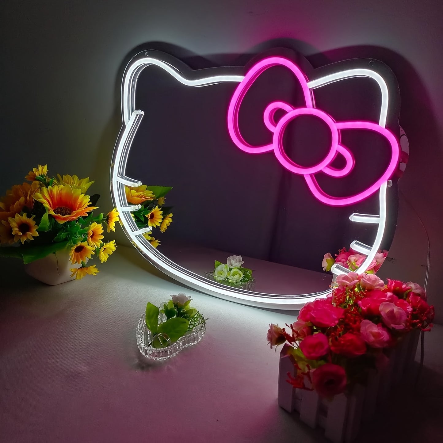 Sanrio Hello Kitty Neon USB Powered Mirror, Cute LED Nightlight