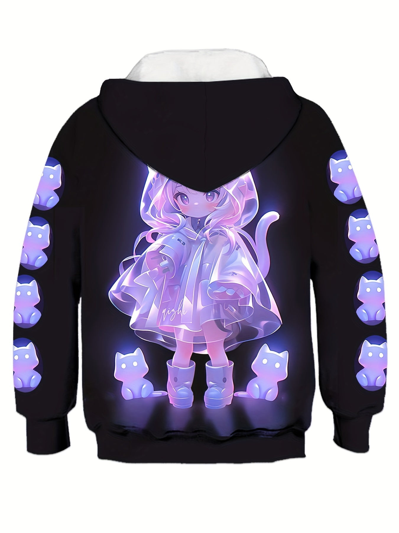Cute Anime Girl and Cat 3D Printed Hoodie - Trendy Casual Sweatshirt