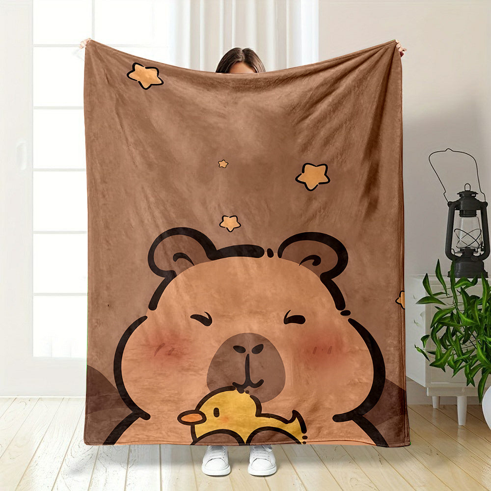 Soft Flannel Reversible Capybara Print Throw Blanket
