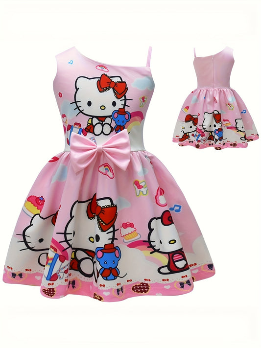 Sanrio Hello Kitty Princess Kawaii Dress - Officially Inspired Cute Anime with Iconic Bow & Hello Kitty Face, Sleeveless Party Dress for Birthday, Role Play, Year-Round Wear (Pink, Umbrella) - No Padding, Easy-Care