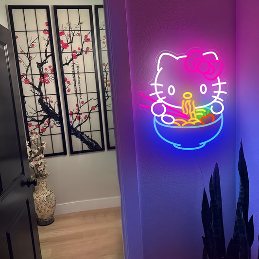 Sanrio Hello Kitty Ramen Neon Sign Wall Decor - Kawaii Japanese LED Night Light