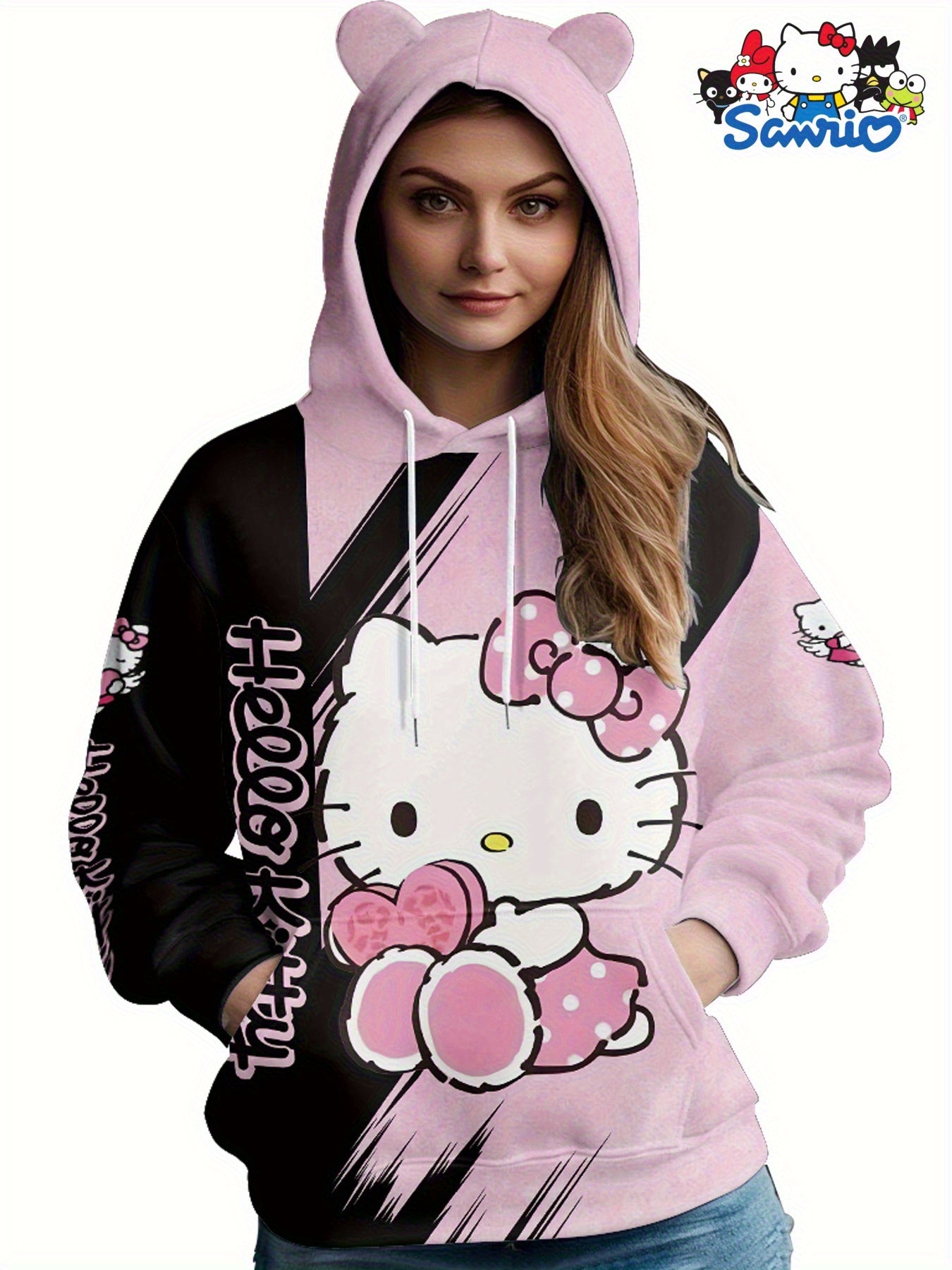 Kawaii Sanrio Hello Kitty Women' Hoodie, Novelty Cat Hoodies with Pockets