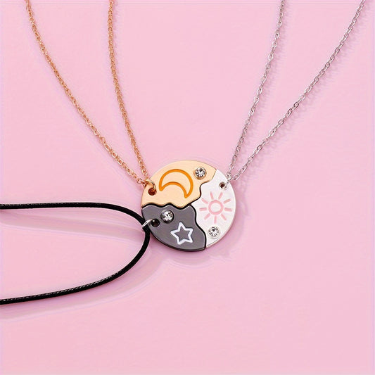 3-Piece Sun Moon Star BFF Charm Necklace Set - Best Friends Forever Jewelry Set