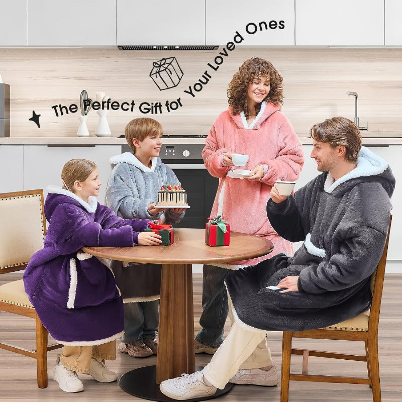 The Pet Pocket Wearable Blanket Hoodie - Oversized, Sherpa-Lined, Cozy Winter Sweatshirt with Cat/Dog Pouch