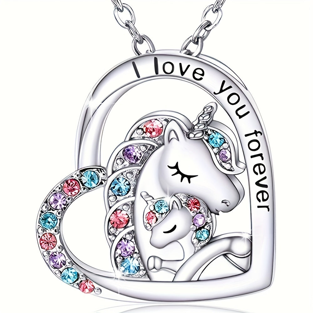Heart-Shaped Unicorn Pendant Necklace - Lovely Gift for Girls