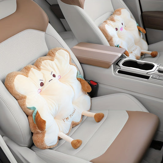 Cute and Comfortable Cartoon Toast-Shaped Seat & Back Cushion