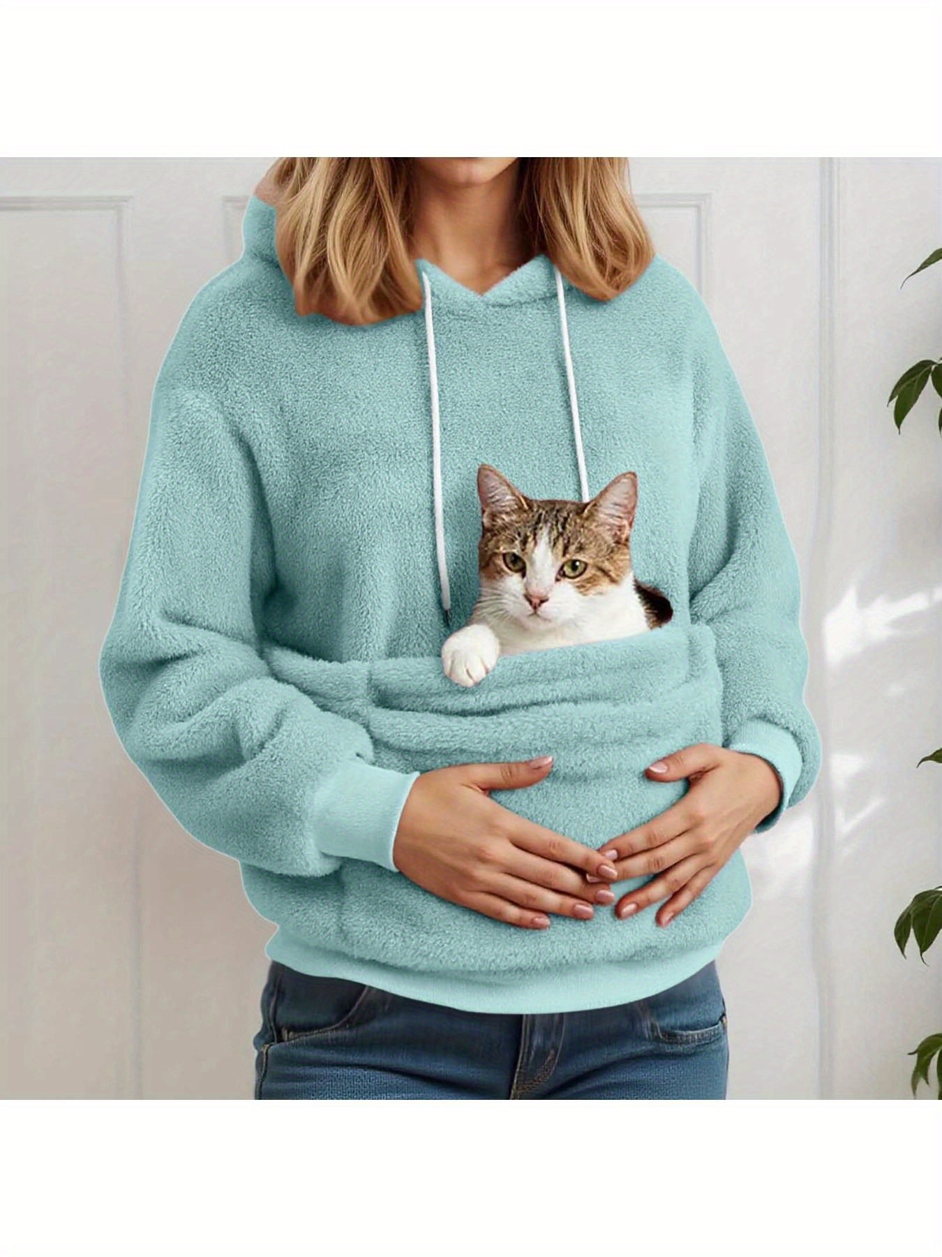 Women’s Oversized Cat Pouch Hoodie with Front Pocket & Carry Pouch for Cats – Casual Soft Warm Pet-Friendly Sweater, No-Zip