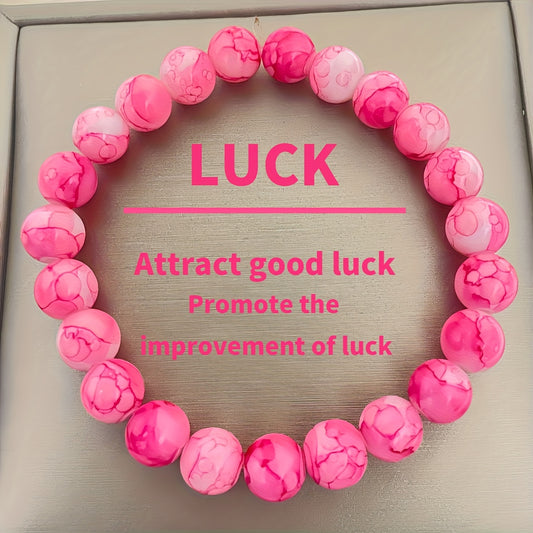 8mm Lucky Pink Stone Bracelet - Hand-Crafted Elastic Beads for Smooth Career Growth