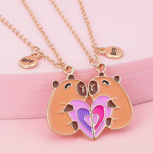 Two Cute Kawaii Capybara Love BFF Fashion Necklaces