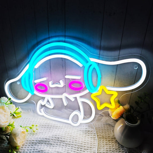 Kawaii House and Home - Sanrio Big Eared Dogs Listening to Music Neon Wall Decorations