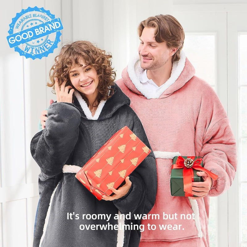 The Pet Pocket Wearable Blanket Hoodie - Oversized, Sherpa-Lined, Cozy Winter Sweatshirt with Cat/Dog Pouch
