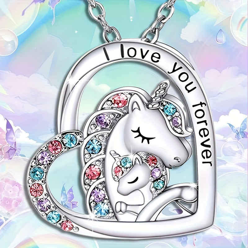 Heart-Shaped Unicorn Pendant Necklace - Lovely Gift for Girls