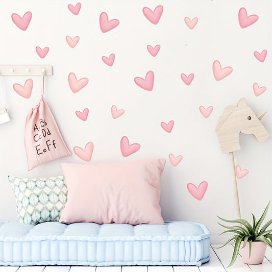 60 Pink Heart Cute Wall Paper/Stickers, Bedroom Wall Decals Bedroom