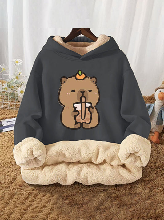 Capybara Cozy Plush Fleece Hooded Sweatshirt