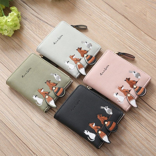 Compact Vintage Women's Wallet with Snap Closure, Multiple Card Slots, ID Window & Coin Pocket
