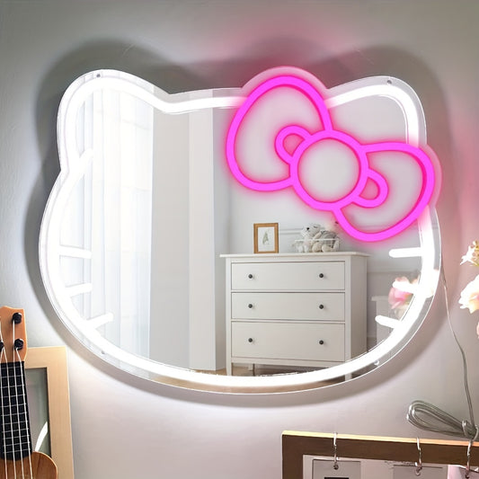 Sanrio Hello Kitty Neon USB Powered Mirror, Cute LED Nightlight