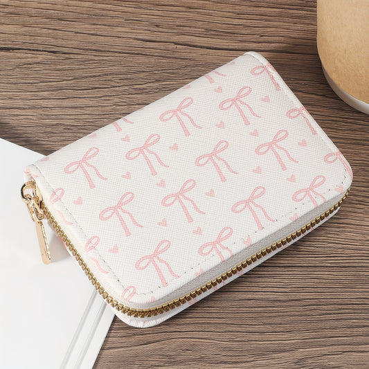 Cutecore Pink Bow Pattern Card Wallet with Zipper Closure