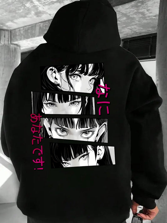 Men's Anime Graphic Hoodie – Japanese Manga Print Pullover Hooded Sweatshirt