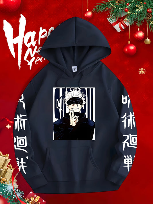 Women's & Men's Anime Ninja Graphic Hooded Sweatshirt - Japanese Manga Print Pullover with One-Piece Hood