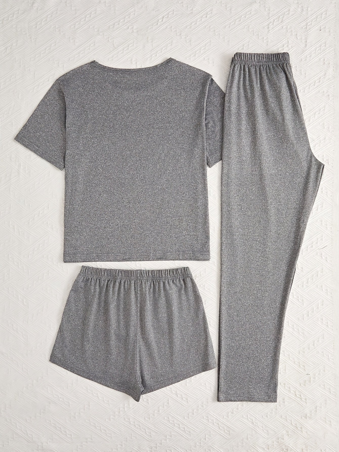 3pcs Casual Pajama Set | Crew Neck with Bow Details, Suitable for All Seasons