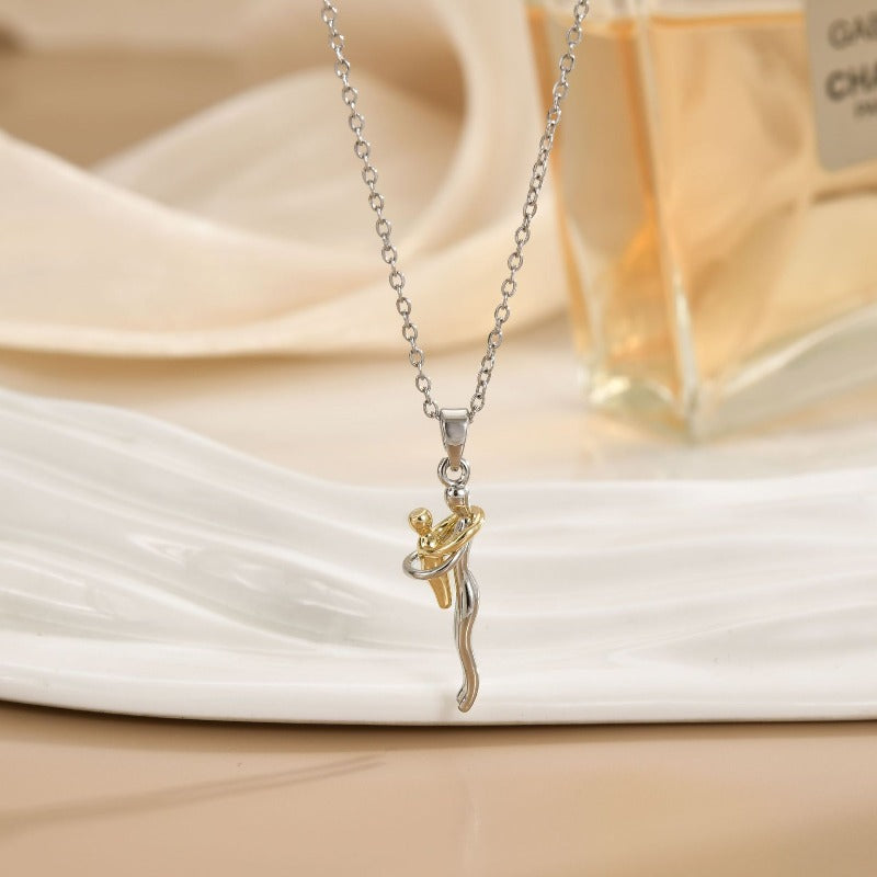 The Eternal Bond Necklace: Mother & Child Hugging Pendant