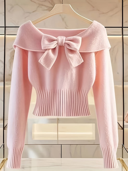 Women's Cutecore Elegant Off-Shoulder Cardigan with Bow Detail