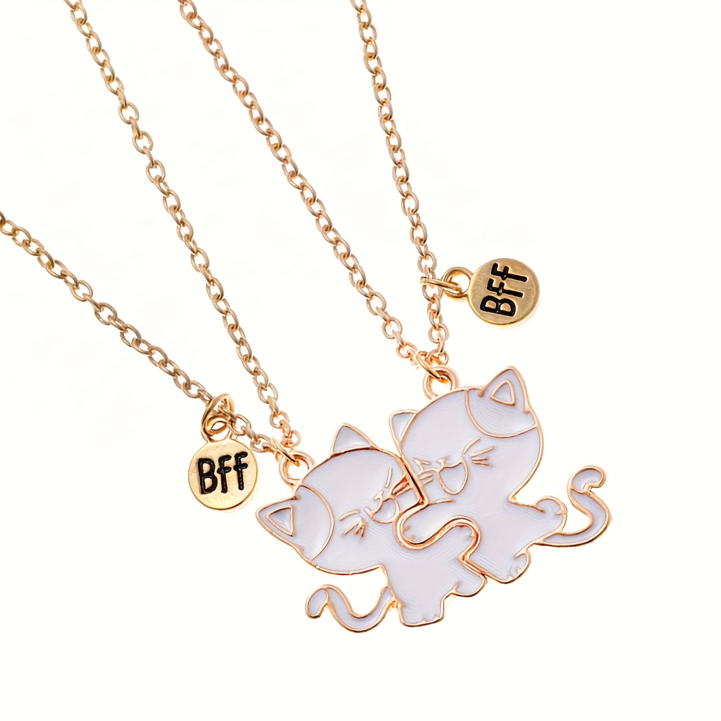 Purr-fect Harmony BFF Necklace Set: 18K Gold Plated Hugging Cats
