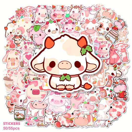 🍓 Moo-velous! 50+ Piece Cute Strawberry Cow Sticker Pack