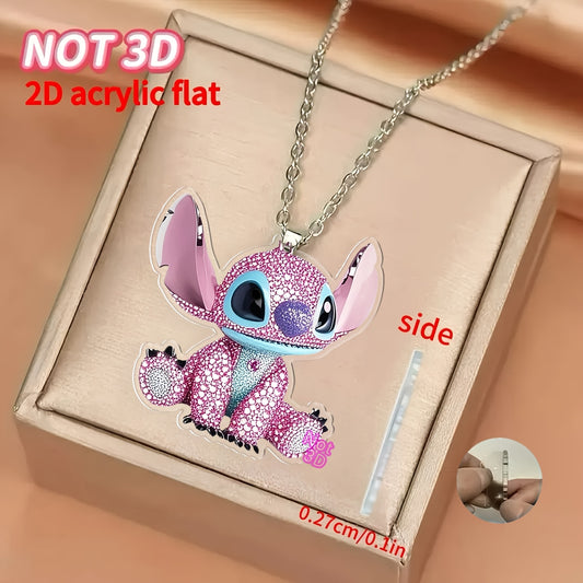 Disney Stitch Pendant Necklace with Rhinestones - Pink & Purple