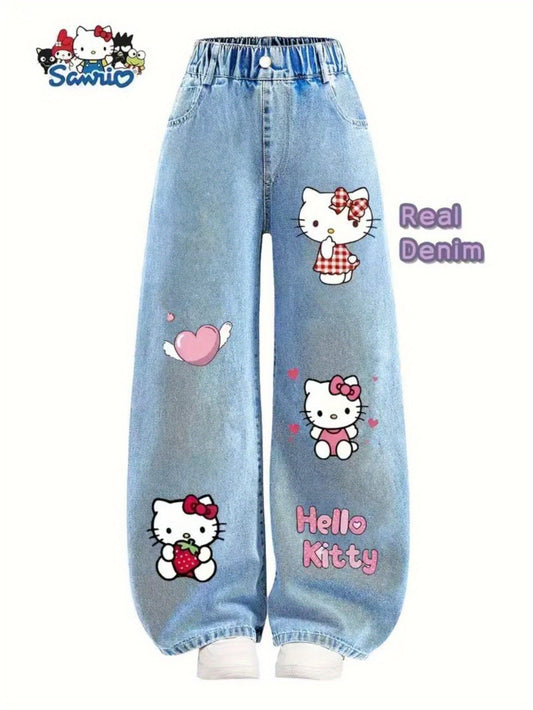 Sanrio Hello Kitty Pattern - Fashionable and Versatile Straight Leg Denim