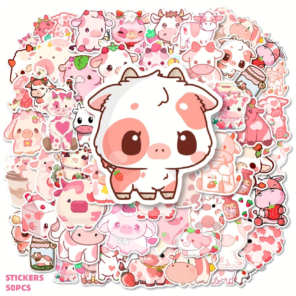 🍓 Moo-velous! 50+ Piece Cute Strawberry Cow Sticker Pack