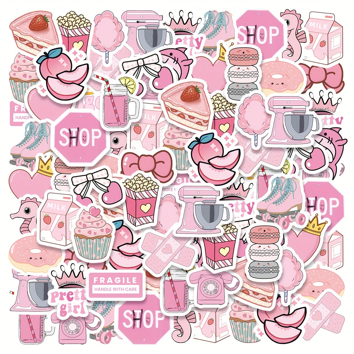 46pcs Peach Color Small Object Stickers, 2pcs of Each of 23 Styles, Small and Exquisite Creative Decorative Stickers
